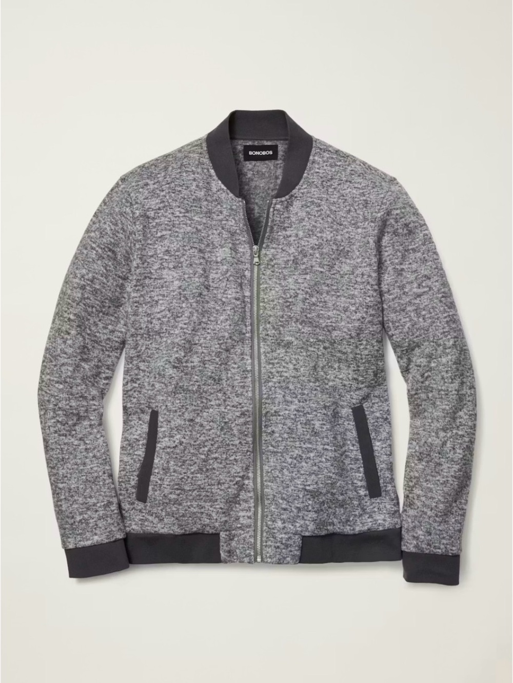 Bonobos Sherpa Fleece Bomber Jacket Heather Gray Full Zip Men's Large EUC